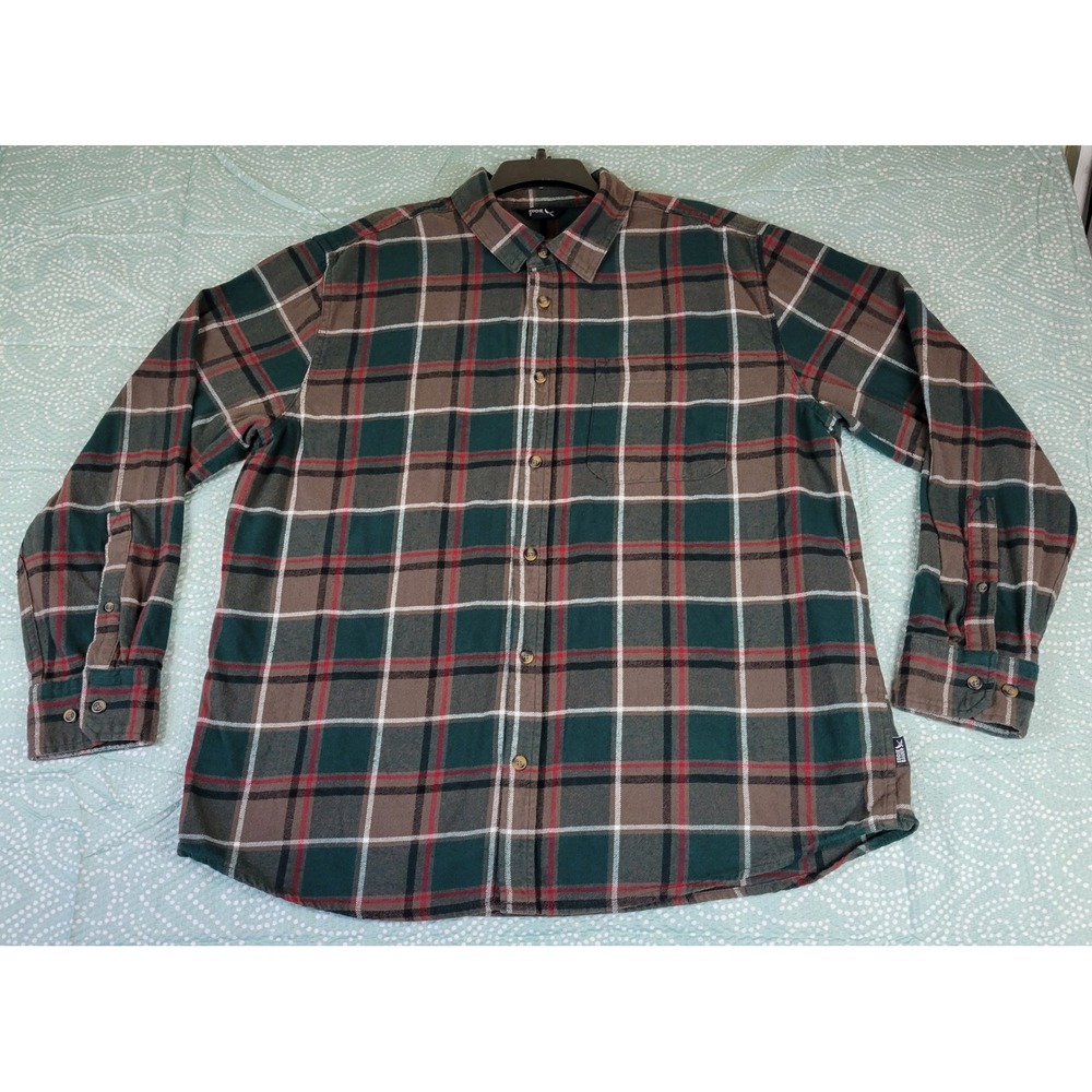 Eddie Bauer Men's Plaid Flannel Shirt Long Sleeve Green Brown Red XXL‎